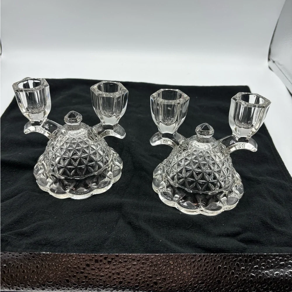 Vintage pair Imperial dbl. arm glass candle holders.
